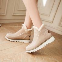 Flock Fur Women's Suede Ankle Boots Female Women Snow  Flat Winter Warm Platform Shoes Plus Size Zapados Mujer 43 35 smėlis