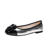 Brand Designer Square Toe Silver Camellia Flat Shoes Women's Comfortable Soft Sole Shallow Mouth Slip on Casual Loafer 35 sidabras