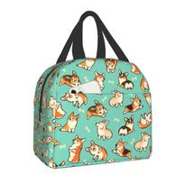Cute Jolly Corgis Portable Lunch Box Waterproof Thermal Cooler Food Insulated Welsh Corgi Dog Lunch Bag for Women School Work 22x20x13CM smėlis