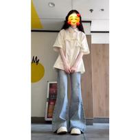Micro-flare Wide-leg Slim Jeans for Women with High Waist Straight and Narrow Version of Summer Small Thin Trousers S mėlyna