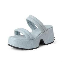 Krazing Pot Polyurethane Mules Spring Summer Size 43 Size 42 Women Platform Women Round Toe Slip on Thick Bottom Sandals 35 kūdikio mėlyna spalva