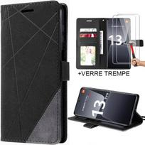 Leather Effect Case for Xiaomi 13 Pro Shockproof Cover Black + 2 Tempered Glasses