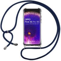 Protective Case - E.F.CONNECTION - for OPPO Find X5 Pro - Flexible - Shockproof - Navy Blue Lanyard