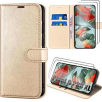 Case + 2 Full Tempered Glasses for Google Pixel 9 Pro XL - Protection Golden Leather Effect with Stand and Card Holder