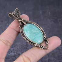 Natural Amazonite Gemstone Handmade Copper Wire Wrap Pendant Jewelry 2.95  q8U81