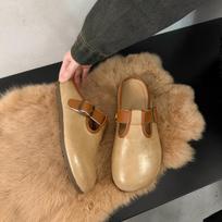 Lazy people pedal flat-bottomed bag head and half slippers for women to wear in spring 2025 new fashion casual half-support single shoes 35 chaki