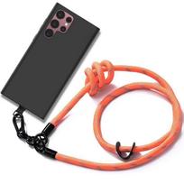 Lanyard Case for Samsung Galaxy S22 Ultra - Shockproof Silicone Black with Detachable Orange Lanyard oranžinė