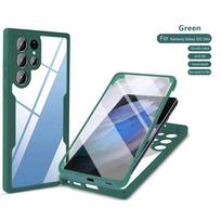 360 Full Cover For Samsung Galaxy S24 S23 S22 S21 Ultra S22 Plus Shockproof Screen Protector Case For Samsung S23 S21 FE Bag S22 Ultra tamsiai žalia spalva