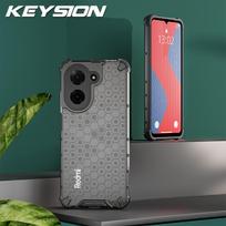 KEYSION Shockproof Armor Case for Xiaomi Redmi A5 4G Soft Silicone+PC Transparent Honeycomb Phone Back Cover for Xiaomi POCO C71 for Redmi A5 tamsiai pilka spalva