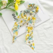 Chiffon Floral Knot Ponytail Headband, Large Intestine Loop Headband, Cross-border Women's Rubber Band Headband One Size geltona