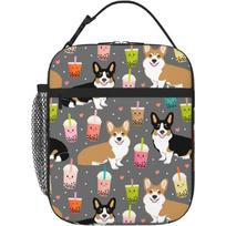 Lunch Box with Side Pocket Insulated Soft Bento Bag Cute Corgi Printed Oxford Lunch Bag Thermal Meal Tote for Work Picnic Beach 26x21x11CM smėlis