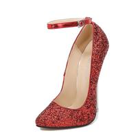 16cm Women Sexy Ponit Toe Heels Pumps Red Pointed  High Heels Women's Thin Heels Nightclub Large Size WZ 35 raudona
