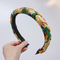 PROLY New Fashion Headband For Women Handmade Braided Hairband Autumn Oil Painting Style Vintage Headwear Narrow Side Hair Band
