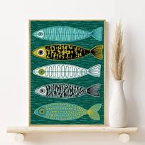 Colorful Sardine Lobster Fish Ocean Animal Poster HD art sticky wall waterproof home living room bedroom bar aesthetic decoratio 21cm×30cm NoFrame
