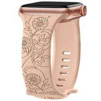 Bracelet for Apple Watch Series 11 10 9 8 SE 7 6 5 4 3 2 1 Ultra 2 3, 42mm-44mm-45mm-46mm-49mm Silicone Sunflower Pattern - Nude