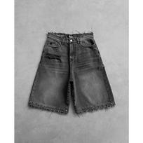 RogueWave Y2k Black Punk Washed Baggy Work Shorts Men Women Fashion Hip Hop Ripped Hole Denim Shorts Vintage Raw Edge Jorts Streetwear M
