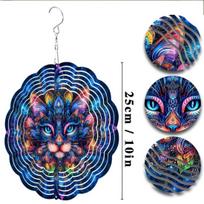 Bohemian Blue Cat Metal Wind Chime - Vibrant, Colorful Design with 360° Rotating Hook, Dual-Sided Print for Garden, Balcony, Yard Decor - Ideal 01A