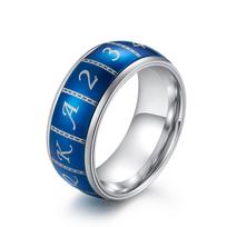 Poker Card Number Pattern Ring Titanium Steel Rotatable Fun Ring 7#