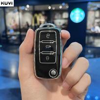 TPU Automobilio Atsakomosios Raktų Dėklas Apvalkalas Volkswagen VW Polo Golf Passat Tiguan Beetle Caddy T5 Up Eos Skoda Octavia Seat Leon Altea juoda
