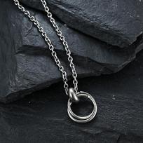 Simple Double Loop Double Loop Trendy Mens and Womens Art Necklace Japanese Retro Trendy Couple Pendant