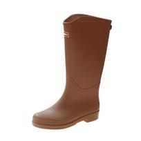 New PVC wear-resistant and non-slip rain shoes high tube leather circumference thickened rain boots glue shoes water shoe cover shoes fashion 36 chaki