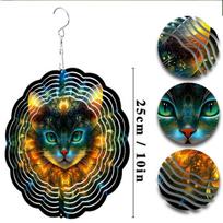 Bohemian Metal Wind Chime with Vibrant Cat Design Double Sided Wind Driven Rotation 360 Swivel Hook for Garden Balcony 01A