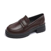Platform women's retro Maillard brown small leather shoes thick heel soft sole single shoes 35 ruda