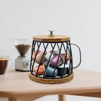 Coffee Pod Holder Basket Metal Wire Cup Shaped Wooden Capsule Container for Kitchen juoda