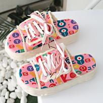 Women Slippers New Designer Graffiti Slippers Platform Mules Shoes Street Clogs Flat Casual Sandals Home Slides Women 35 rožinė