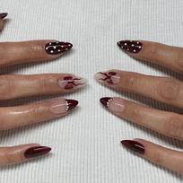 Almond Nail Tips Fake Nail Glues On Nail Stick On Nail Bowknot Press On Nail Artificial False Nail for Womens Girls 1
