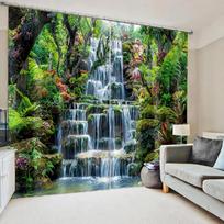 Natural Scenery Forest Landscape Waterfall Drapes Blinds Ideal for Family Room Bed Room Bathroom Kicthen Door Home Decor W65X60H(cm)X2Pcs&Grommet Top
