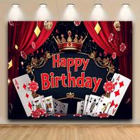 2D Luxury Casino Curtain Birthday Backdrop with Aces & Poker Chips 47.2x31.5inch/120*80cm