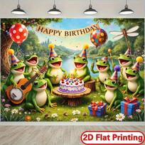 2D Cartoon Frog Birthday Background Cloth, Outdoor Nature Wall Hanging 47.2x31.5inch/120*80cm