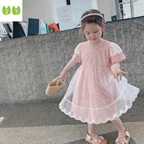 Mergaičių suknelė Baby Princess Suknelė Vaikiškas tinklinis gėlėtas sijonas 80cm rožinė