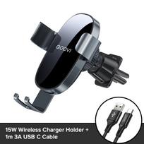 QOOVI 15W automobilinio telefono laikiklis greito belaidžio įkrovimo automobilinis įkroviklis oro ventiliacijos spaustuko tvirtinimo gravitacinis telefono stovas skirtas iPhone 13 12 11 pro X Samsung Xiaomi huawei 15W juoda