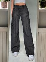 Pockets Baggy Jeans Topstitched Fashion Streetwear Women Denim Trouser Loose Cargo Pants Korean Jeans Straight Trousers Harajuku S juoda