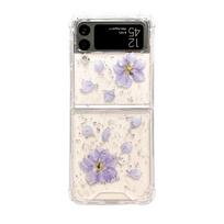 For Samsung Galaxy Z Flip 4 3 Case Transparent Glitter Real Flower Clear Shockproof Back Cover For Samsung Z Flip4 Zflip3 Case For Samsung Z Flip 3