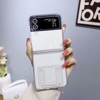 „Samsung Galaxy Z Flip 4 Zflip 3 Case“ itin plonas permatomas ištraukiamas laikiklis, sulankstomas, atsparus smūgiams kieto dangčio priedai Samsung  Z Flip 4 skaidri