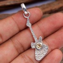 Guitar Silver Pendant, Gemstone Jewelry, Reiki Pendant 925 Sterling Silver Handmade Pendant, Crystal Healing Pendant mėlyna