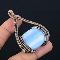 Owyhee Opal Gemstone Pure Copper Wire Wrapped Designer Handmade Pendant Jewelry For Woman 2.60 Inches mėlyna