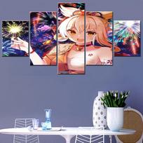„Genshin Impact Game“ vaizdo figūrų tapyba, skirta interjero sienai. Modulinis plakatas ant sienos drobės paveikslėlis Kawaii kambario dekoravimui 20X35 20X45 20X55cm white