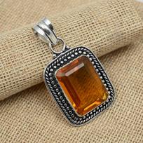 Honey Topaz Gemstone 925 Sterling Silver Handmade Jewelry Gift Pendant For Her 1.77 Inches geltona