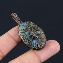 Tree Of Life Copper Neon Blue Apatite Gemstone Pure Copper Wire Wrapped Handmade Jewelry Pendant 1.97 Inches mėlyna