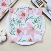 Vienkartinė vakarėliui skirta servetėlė, dvisluoksnė 20 vienetų / pakuotė rožinės spalvos žiedų raštas 20Pcs white