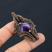 Purple Dendrite Opal Gemstone Pure Copper Wire Wrapped Handmade Pendant Jewelry Gift 2.24 Inches violetinė