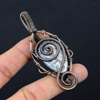 Dendrite Opal Gemstone Pure Copper Wire Wrapped Handmade Pendant Jewelry For Her 3.15 Inches balta