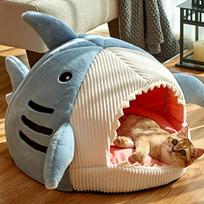 Dog Cat Beds Mats Kennel Warm Winter Semi-closed Medium Small Cat House Dog Cartoon Shark Shape Pet Products Supplies S (38X35X32cm) mėlyna