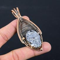 Shungite Gemstone Pure Copper Wire Wrapped Handmade Pendant Jewelry 3.35 Inches pilka spalva
