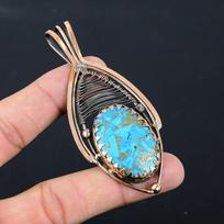 Copper Turquoise Gemstone Jewelry Pure Copper Wire Wrapped Handmade Pendant 3.35 Inches mėlyna