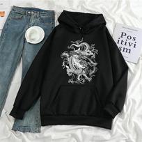 Gothic Dragon Print Hoodies Moteriški Harajuku Vintažinis džemperis Megztinis Negabaritinis gatvės drabužis y2k Kasdienis žiemos rudeninis Grunge paltas S juoda